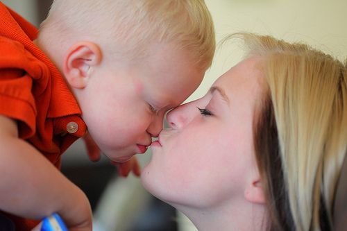 mom boy kiss