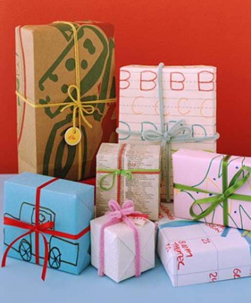 use children's artwork as wrapping paper