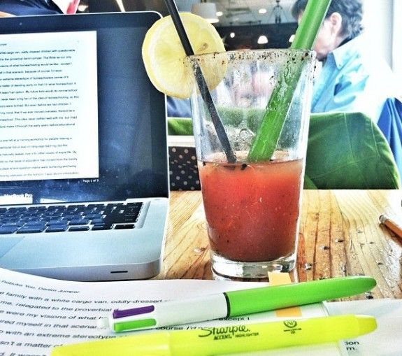 Book manuscript with bloody mary