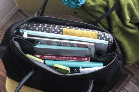 Inside Tsh's work bag