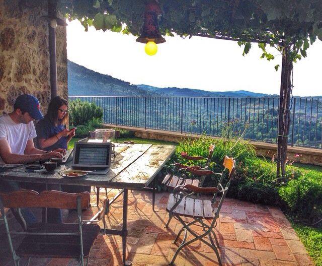 writing outside in Tuscany