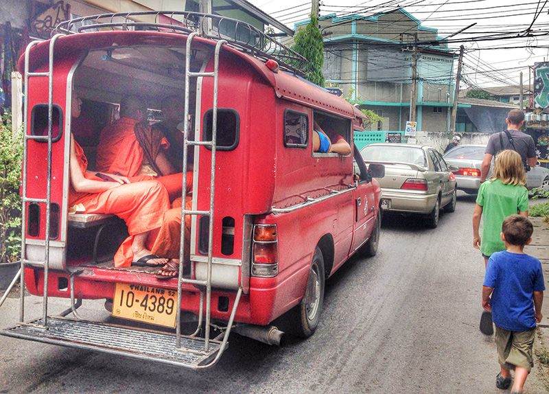 monks in a truck