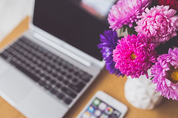 flowers by the laptop