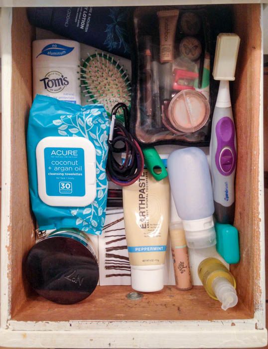 Decluttering clothes, toiletries, and books